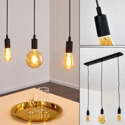 Lampes Vintages & Rétros-hofstein Suspension Hallabro Noir, 3 lumières