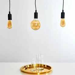 Lampes Vintages & Rétros-hofstein Suspension Hallabro Noir, 3 lumières
