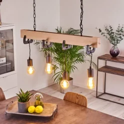 Lampes Industrielles-hofstein Suspension Hautahi Bois clair, Noir, 4 lumières