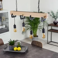 Lampes Industrielles-hofstein Suspension Hautahi Bois clair, Noir, 4 lumières