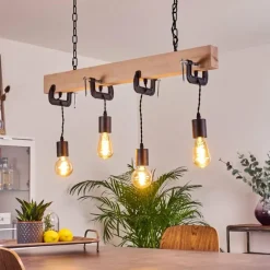 Lampes Industrielles-hofstein Suspension Hautahi Bois clair, Noir, 4 lumières
