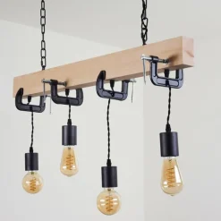 Lampes Industrielles-hofstein Suspension Hautahi Bois clair, Noir, 4 lumières