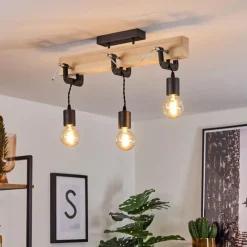 Lampes Industrielles-hofstein Suspension Hautahi Bois clair, Noir, 3 lumières
