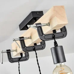 Lampes Industrielles-hofstein Suspension Hautahi Bois clair, Noir, 3 lumières