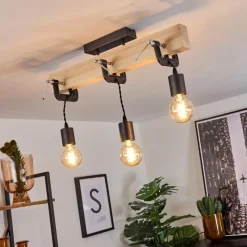 Lampes Industrielles-hofstein Suspension Hautahi Bois clair, Noir, 3 lumières