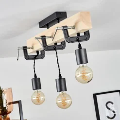 Lampes Industrielles-hofstein Suspension Hautahi Bois clair, Noir, 3 lumières