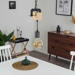 Lampes Industrielles-hofstein Suspension Hautahi Bois foncé, Noir, 1 lumière