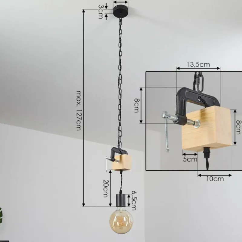 Lampes Industrielles-hofstein Suspension Hautahi Bois foncé, Noir, 1 lumière