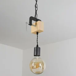Lampes Industrielles-hofstein Suspension Hautahi Bois foncé, Noir, 1 lumière