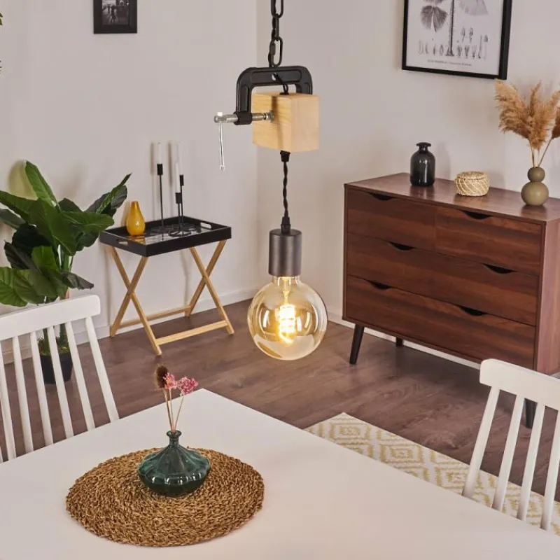 Lampes Industrielles-hofstein Suspension Hautahi Bois foncé, Noir, 1 lumière