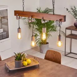 Lampes Industrielles-hofstein Suspension Hautahi Bois foncé, Noir, 4 lumières