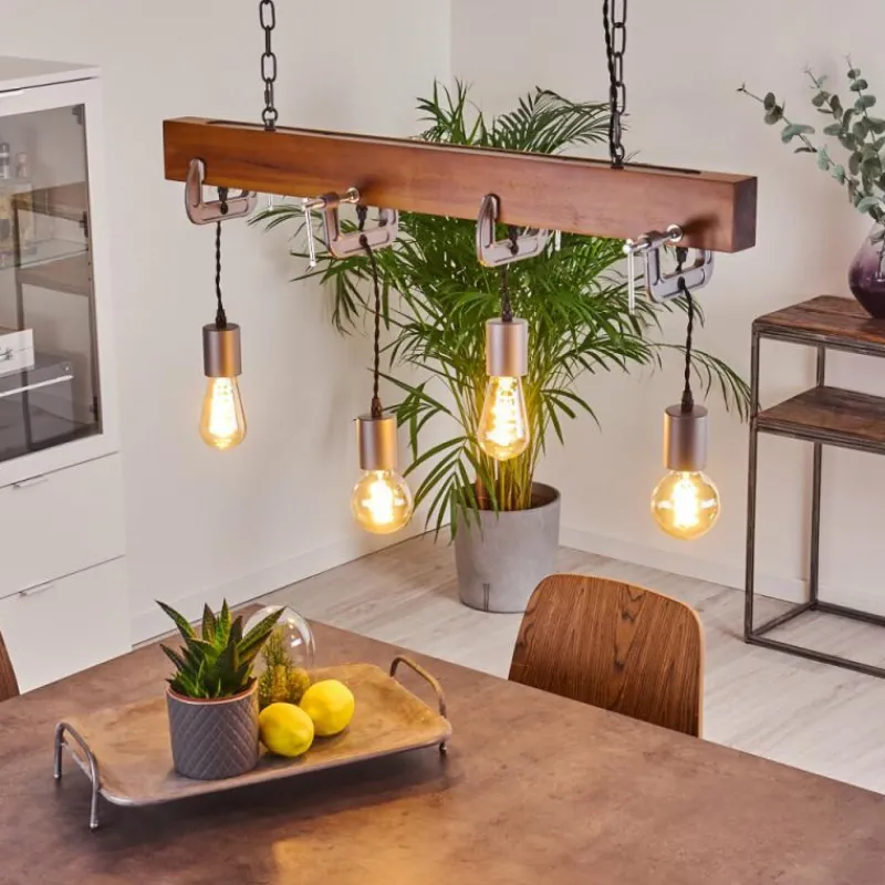 Lampes Industrielles-hofstein Suspension Hautahi Bois foncé, Noir, 4 lumières