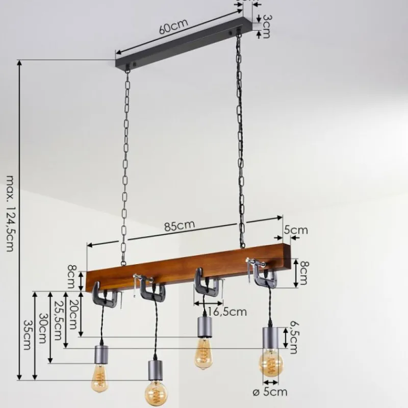 Lampes Industrielles-hofstein Suspension Hautahi Bois foncé, Noir, 4 lumières