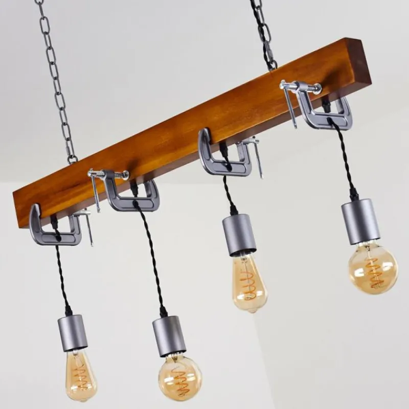 Lampes Industrielles-hofstein Suspension Hautahi Bois foncé, Noir, 4 lumières