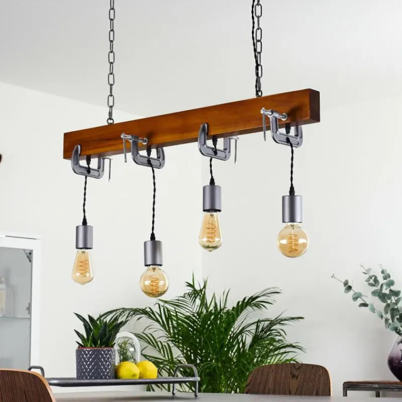 Lampes Industrielles-hofstein Suspension Hautahi Bois foncé, Noir, 4 lumières