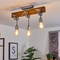 Lampes Industrielles-hofstein Suspension Hautahi Bois foncé, Noir, Argenté, 3 lumières