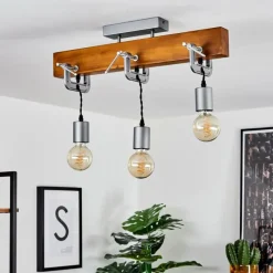 Lampes Industrielles-hofstein Suspension Hautahi Bois foncé, Noir, Argenté, 3 lumières