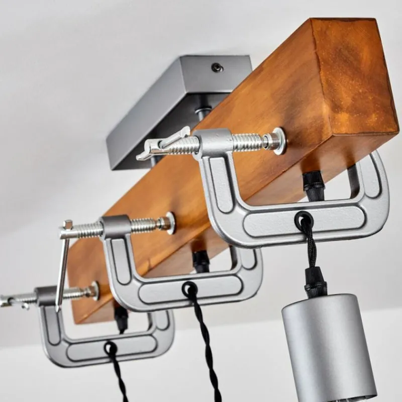 Lampes Industrielles-hofstein Suspension Hautahi Bois foncé, Noir, Argenté, 3 lumières