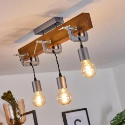Lampes Industrielles-hofstein Suspension Hautahi Bois foncé, Noir, Argenté, 3 lumières