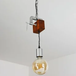 Lampes Vintages & Rétros-hofstein Suspension Hautahi Gris, Bois foncé, 1 lumière