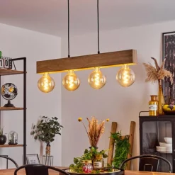 Style Boho-Chic-hofstein Suspension Heimola Brun, Couleur bois, Noir, 4 lumières