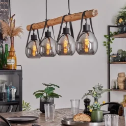 hofstein Suspension Hocker Écru, Noir, 4 lumières