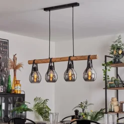 hofstein Suspension Hocker Écru, Noir, 4 lumières