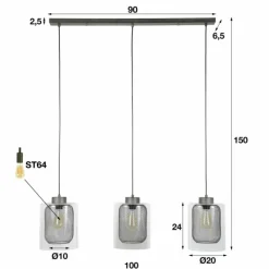 hofstein Suspension Hoefhaven Acier brossé, 3 lumières