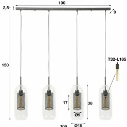 hofstein Suspension Hoefhaven Zingué, 4 lumières