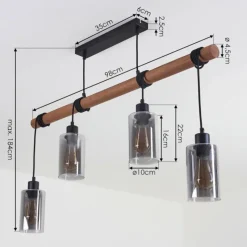 Suspension Verre Fumé-hofstein Suspension Hunouri Bois foncé, Noir, 4 lumières