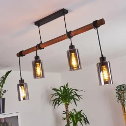 Suspension Verre Fumé-hofstein Suspension Hunouri Bois foncé, Noir, 4 lumières