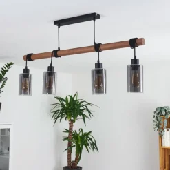 Suspension Verre Fumé-hofstein Suspension Hunouri Bois foncé, Noir, 4 lumières