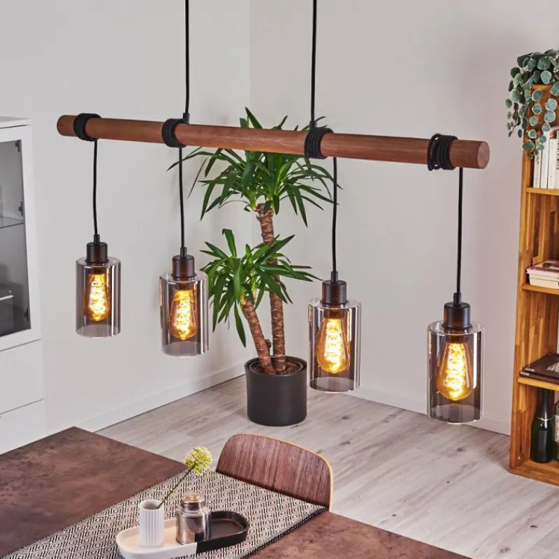 Suspension Verre Fumé-hofstein Suspension Hunouri Bois foncé, Noir, 4 lumières