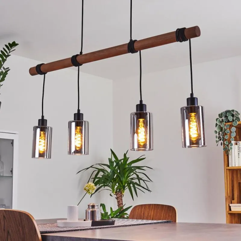 Suspension Verre Fumé-hofstein Suspension Hunouri Bois foncé, Noir, 4 lumières