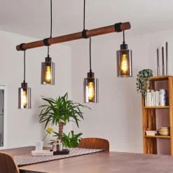 Suspension Verre Fumé-hofstein Suspension Hunouri Bois foncé, Noir, 4 lumières