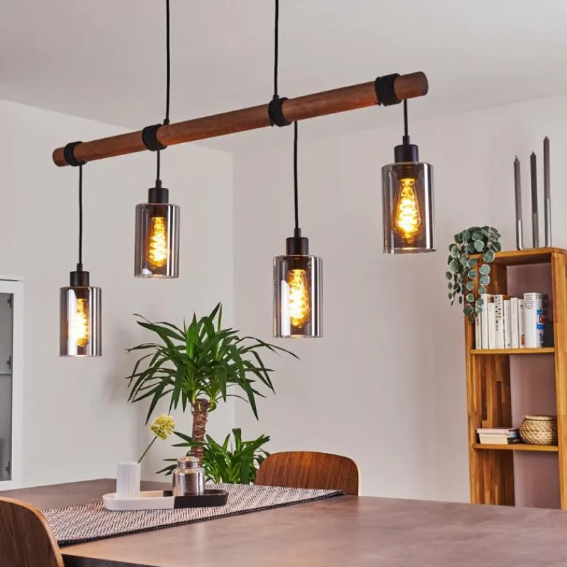 Suspension Verre Fumé-hofstein Suspension Hunouri Bois foncé, Noir, 4 lumières