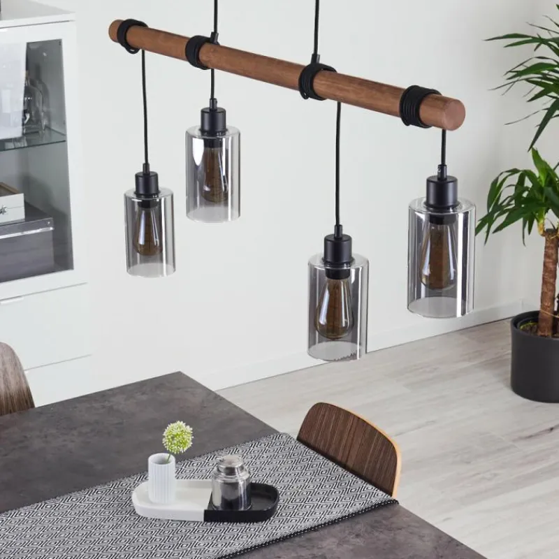 Suspension Verre Fumé-hofstein Suspension Hunouri Bois foncé, Noir, 4 lumières