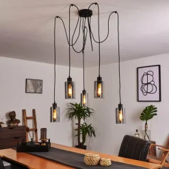 Suspension Verre Fumé-hofstein Suspension Hunouri Noir, 5 lumières