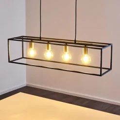 Lampes Dorées-hofstein Suspension Ibusuki Or, Laiton, Noir, 4 lumières