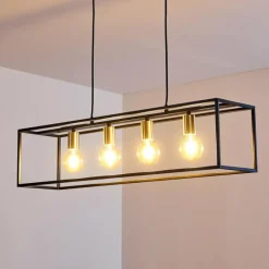 Lampes Dorées-hofstein Suspension Ibusuki Or, Laiton, Noir, 4 lumières