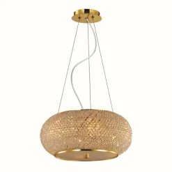 Lampes Dorées-Luminaires Ideallux Suspension Ideal Lux PASHA Or, Aspect cristal, 6 lumières