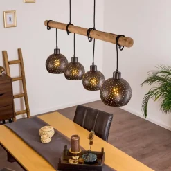 Lampes Vintages & Rétros-hofstein Suspension Imana Bois clair, Noir, 4 lumières