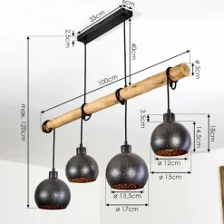 Lampes Vintages & Rétros-hofstein Suspension Imana Bois clair, Noir, 4 lumières