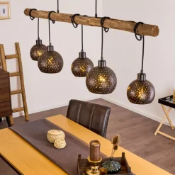 Lampes Vintages & Rétros-hofstein Suspension Imana Bois clair, Noir, 5 lumières