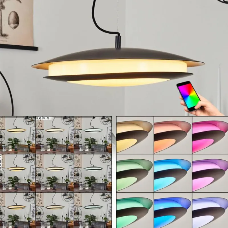 hofstein Suspension Ittingen LED Noir, 1 lumière, Changeur de couleurs