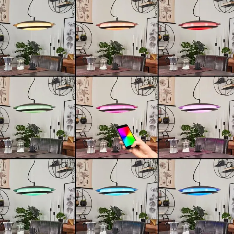 hofstein Suspension Ittingen LED Noir, 1 lumière, Changeur de couleurs