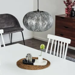 Luminaires Indiens-hofstein Suspension Kemer Noir, Argenté, 1 lumière