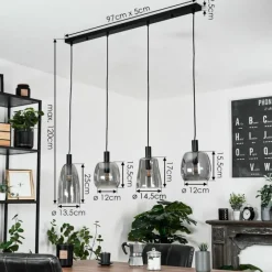 Suspension Verre Fumé-hofstein Suspension Kenong Noir, 4 lumières