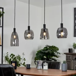 Suspension Verre Fumé-hofstein Suspension Kenong Noir, 4 lumières