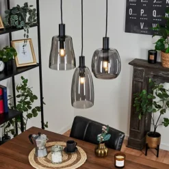 Suspension Verre Fumé-hofstein Suspension Kenong Noir, 3 lumières